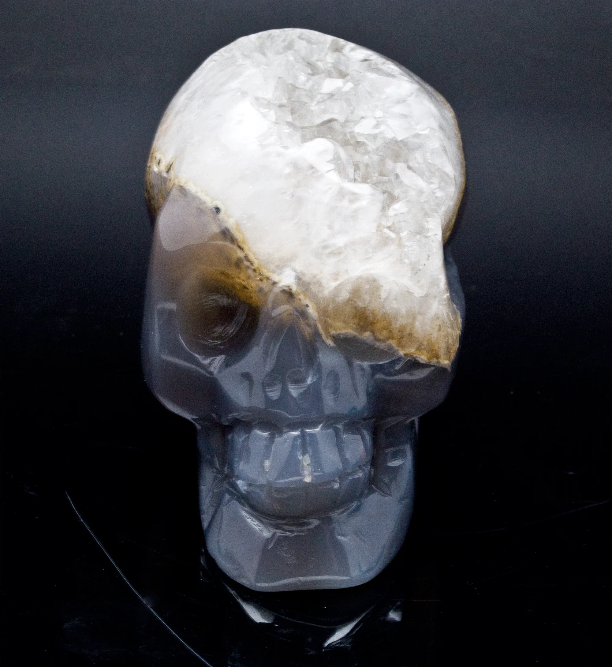 Agate and Quartz Carved Skull - Image 2