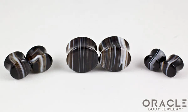 Black Tibetan Agate Double Flare Plugs - Image 2