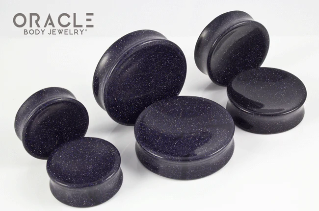 Blue Goldstone Concave Solid Double Flare Plugs - Image 2