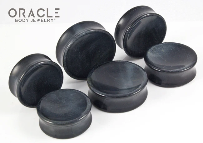 Blue Tiger Eye Concave Solid Double Flare Plugs - Image 2