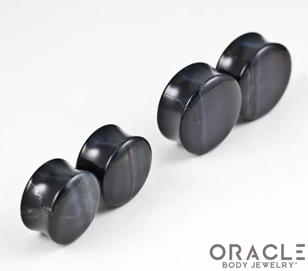 Blue Tiger Eye Double Flare Plugs - Image 2