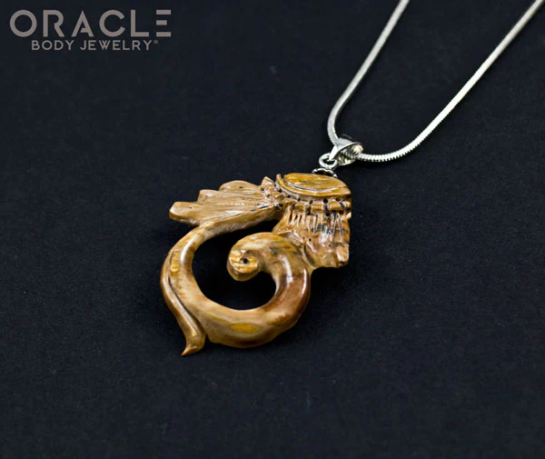 Carved Fossilized Mammoth Ivory Pendant with Chain - Image 3
