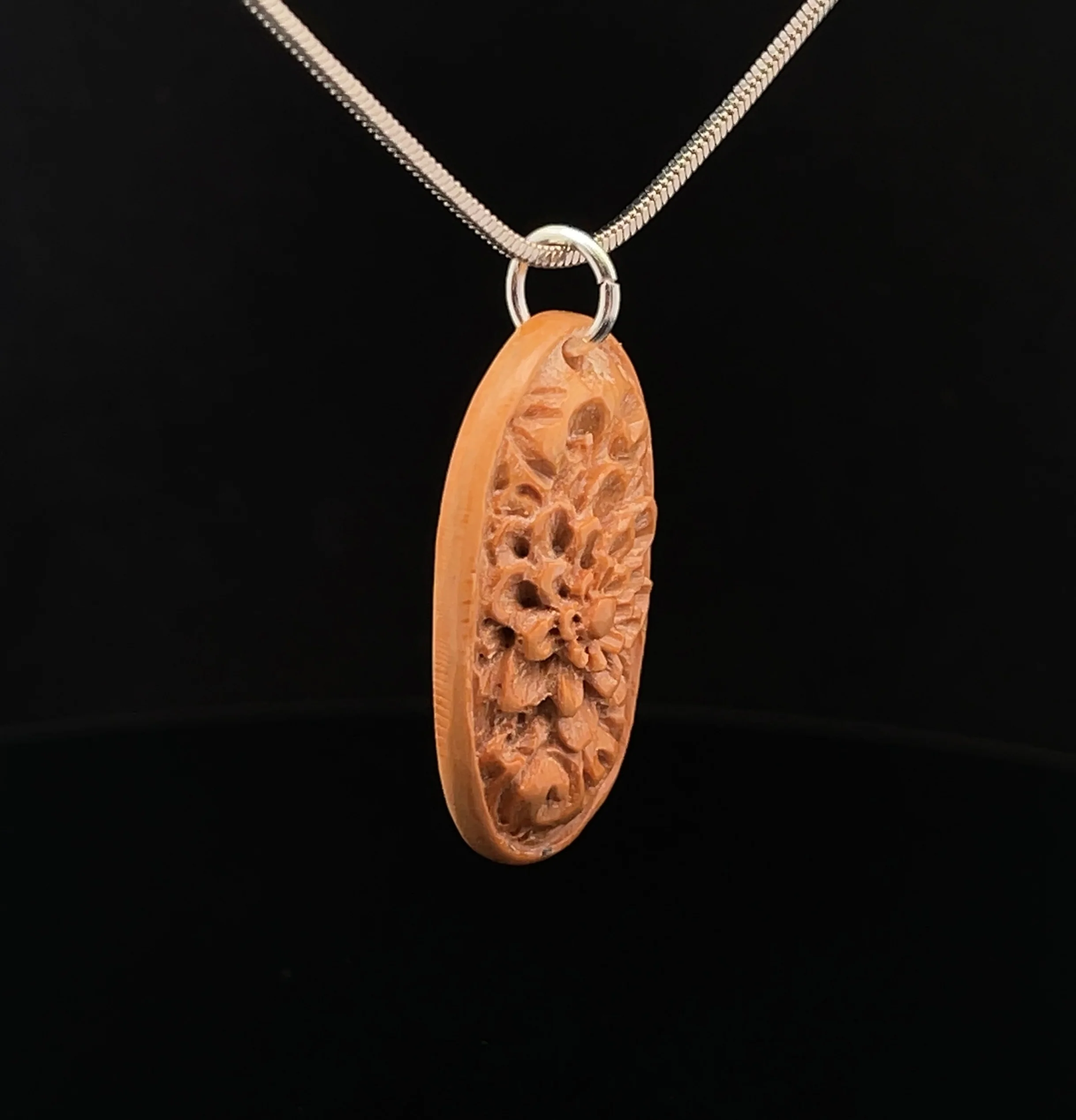 Carved Fossilized Mammoth Ivory Pendant with Chain - Image 2