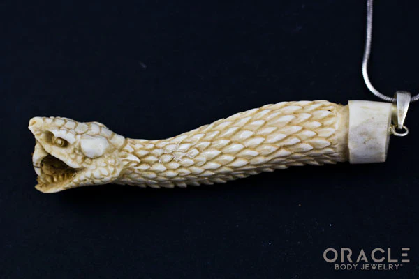 Carved Snake Deer Antler Pendant With Chain - Image 3