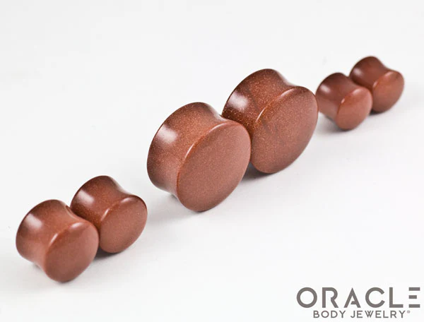 Cinnamon Goldstone Double Flare Plugs - Image 2