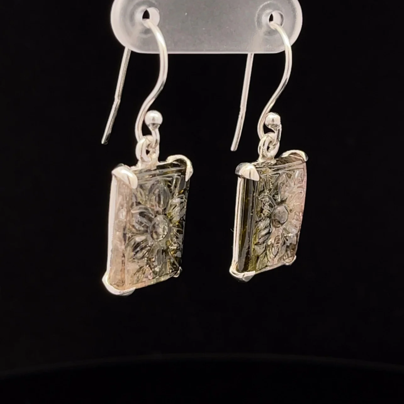 Sterling Silver Carved Watermelon Tourmaline Earrings - Image 2