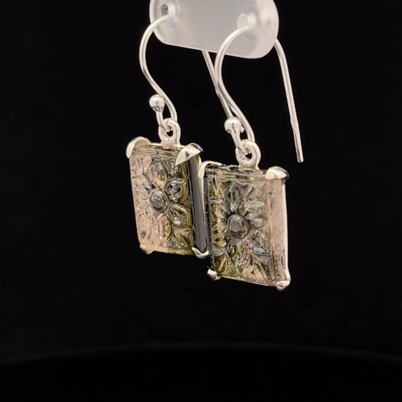 Sterling Silver Carved Watermelon Tourmaline Earrings - Image 3
