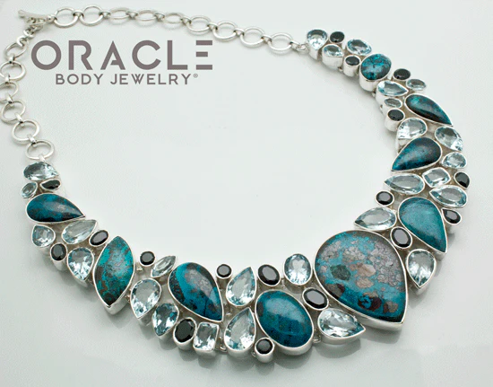 Sterling Silver Azurite with Blue Topaz and Black Spinal Necklace - Image 3