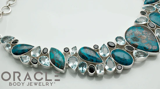 Sterling Silver Azurite with Blue Topaz and Black Spinal Necklace - Image 4