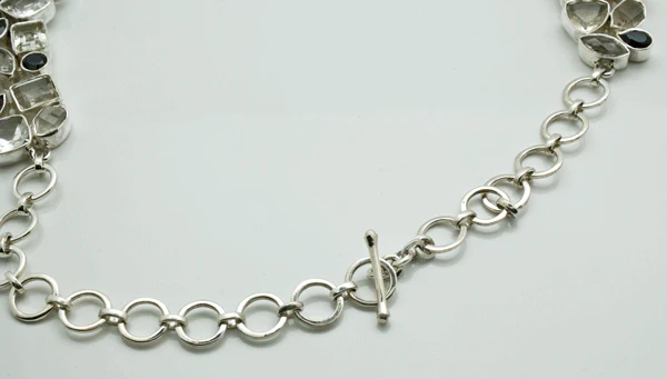 Sterling Silver Tourmalated Quartz Necklace with Clear Quartz and Black Spinal Accents - Image 5