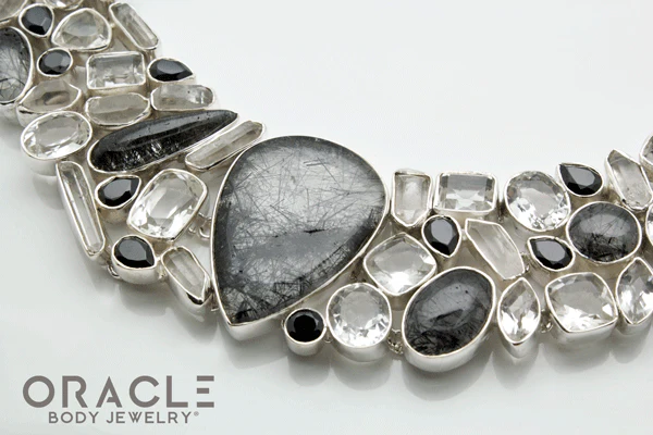 Sterling Silver Tourmalated Quartz Necklace with Clear Quartz and Black Spinal Accents - Image 6