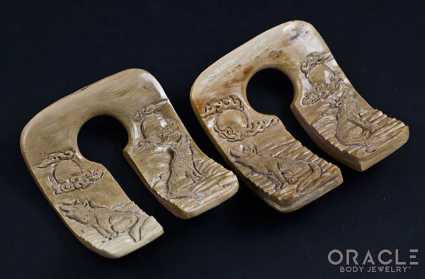 9/16" (14mm) Fossilized Mammoth Ivory Wolf Naga Shapes - Image 2