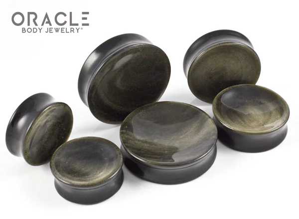Gold Obsidian Concave Solid Double Flare Plugs - Image 2