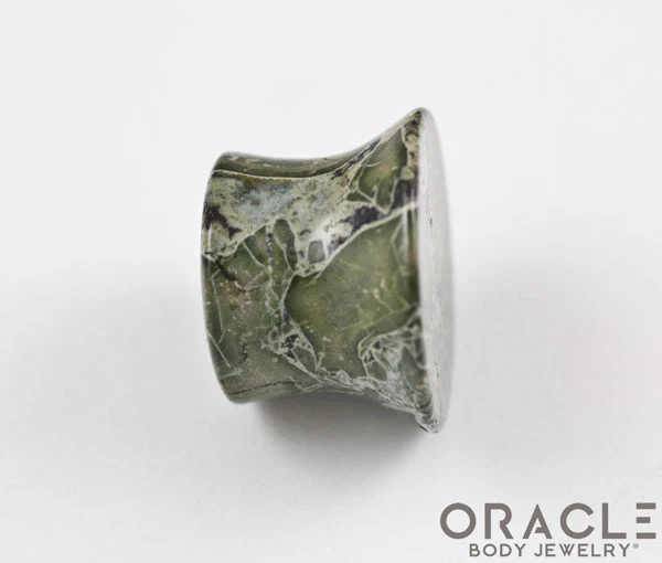 Green Brecciated Jasper Mayan Style Flare Plugs - Image 3
