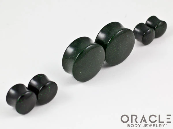 Green Goldstone Double Flare Plugs - Image 2