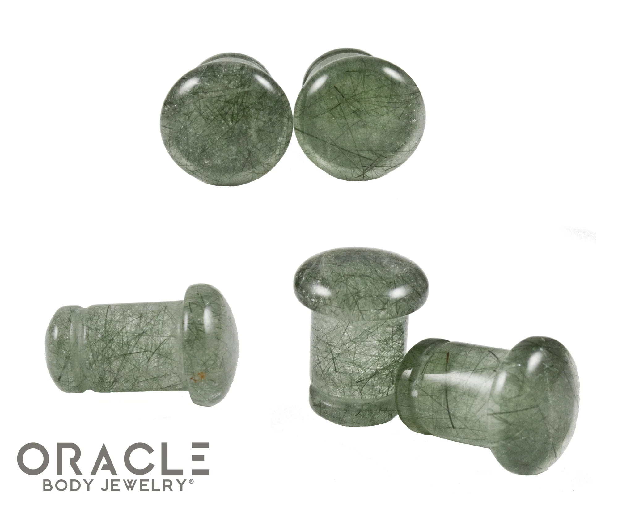 Green Tourmalinated Quartz Single Flare Plugs - Image 2