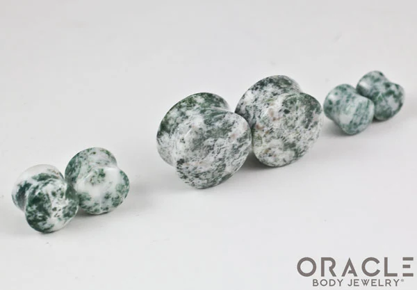 Green Tree Agate Double Flare Plugs - Image 2
