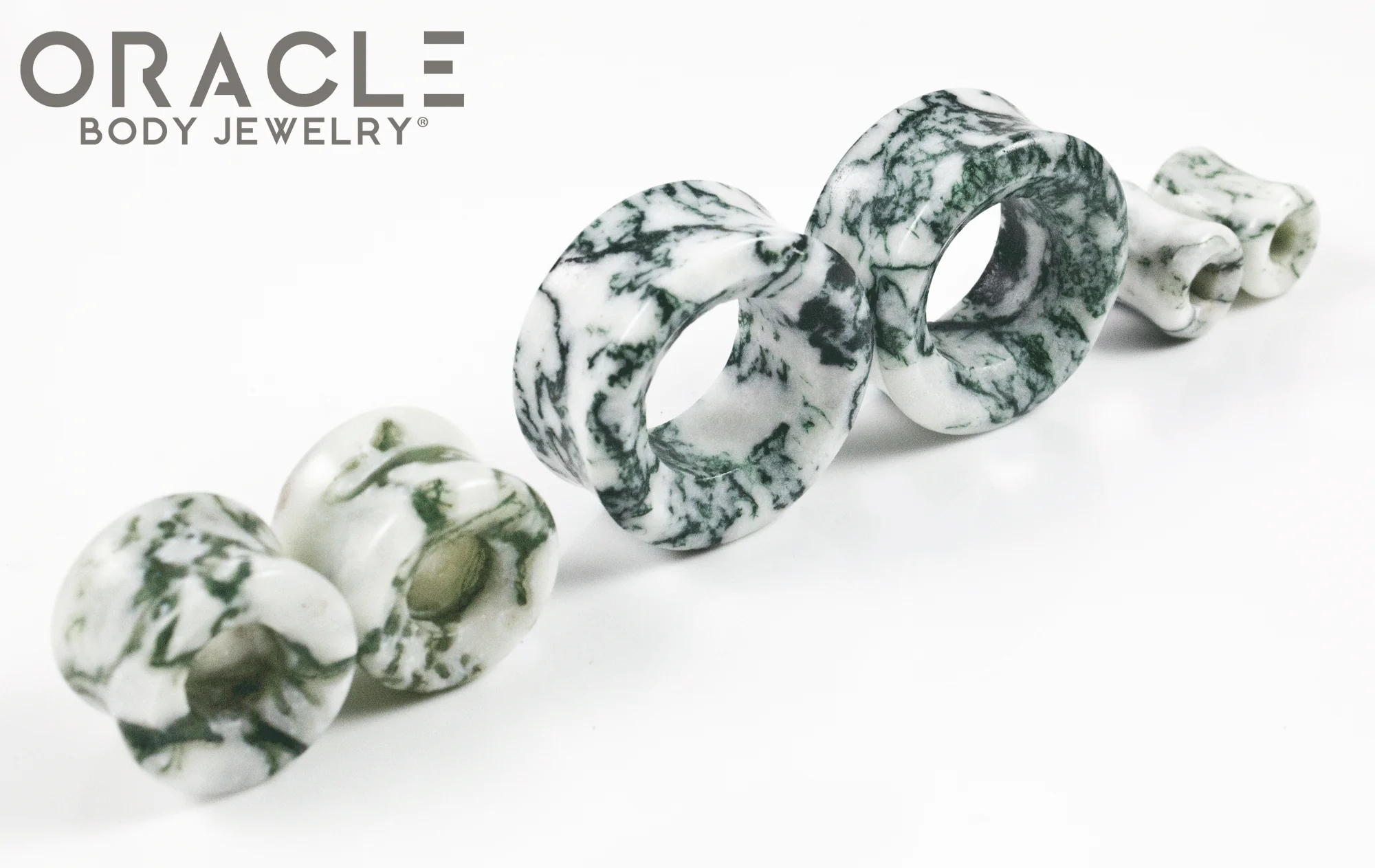 Green Tree Agate Eyelets / Tunnels - Image 2