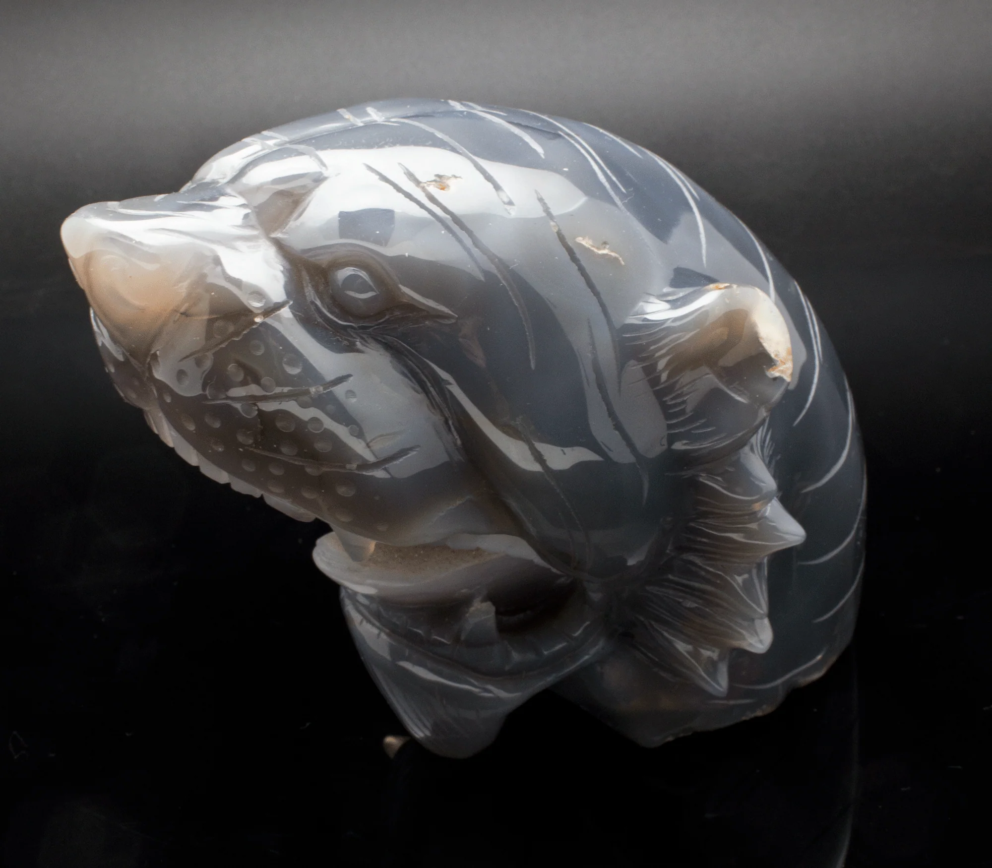 Grey Druzy Agate Carved Tiger - Image 3