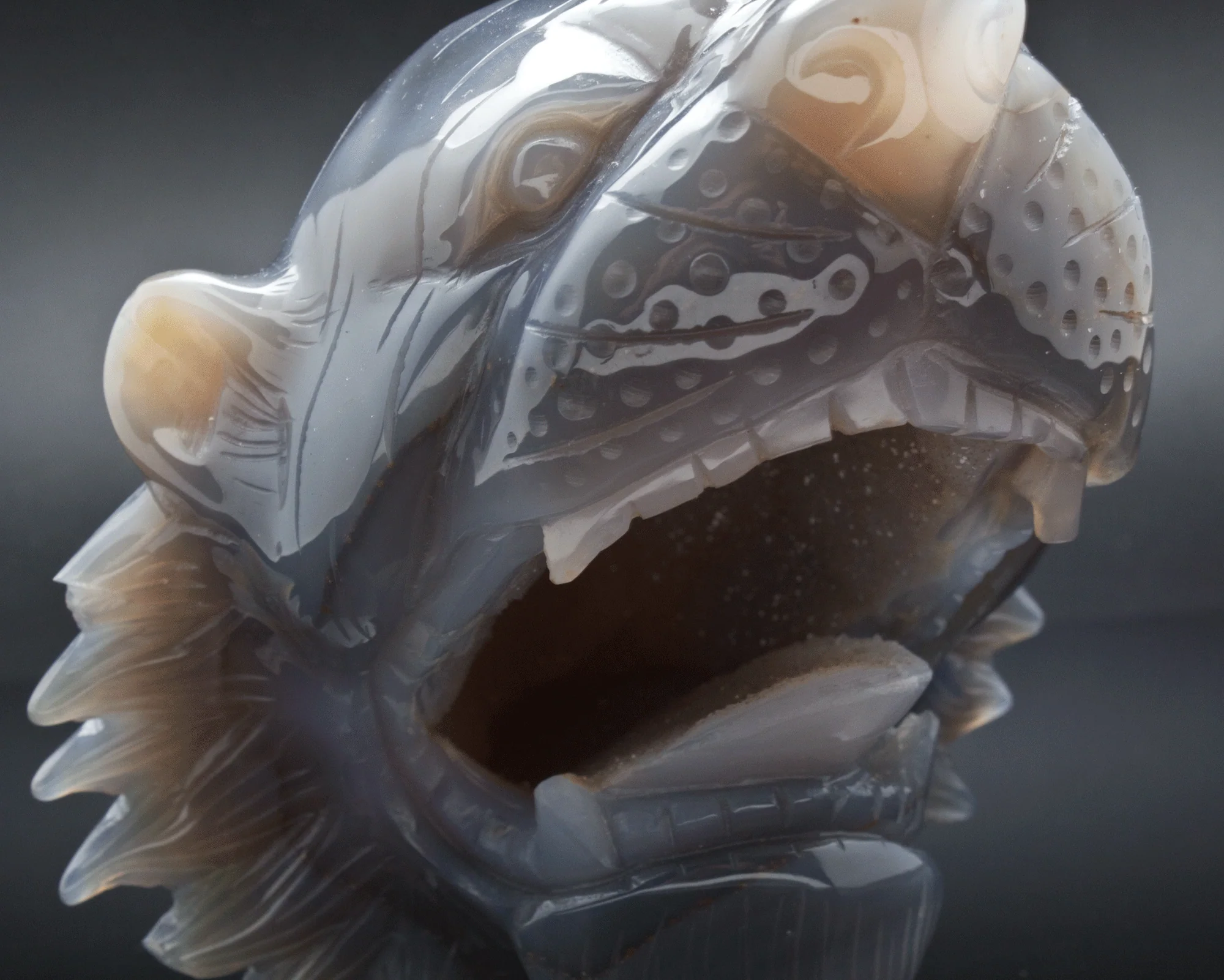 Grey Druzy Agate Carved Tiger - Image 4