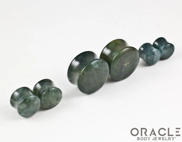 Moss Agate Double Flare Plugs - Image 2