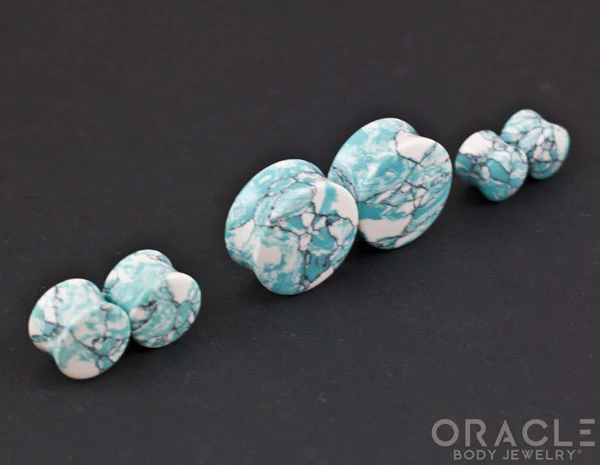 Ocean Wave Synthetic Turquoise Double Flare Plugs - Image 2