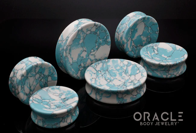 Ocean Wave Turquoise Concave Solid Double Flare Plugs - Image 2