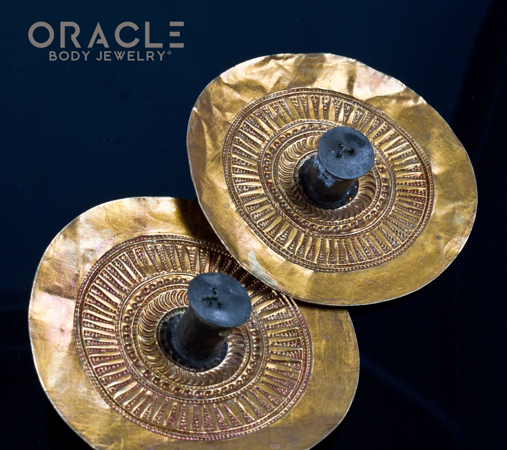 Old Sumatran Large Gold Repoussé Ear Plugs/ Earrings - Image 2