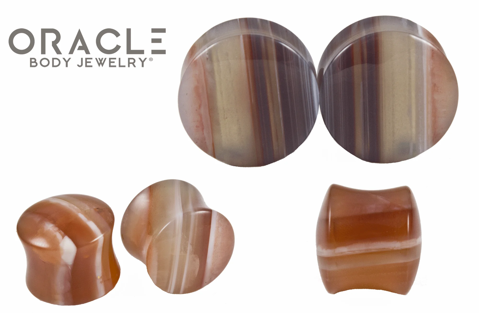 Orange Tibetan Agate Double Flare Plugs - Image 2