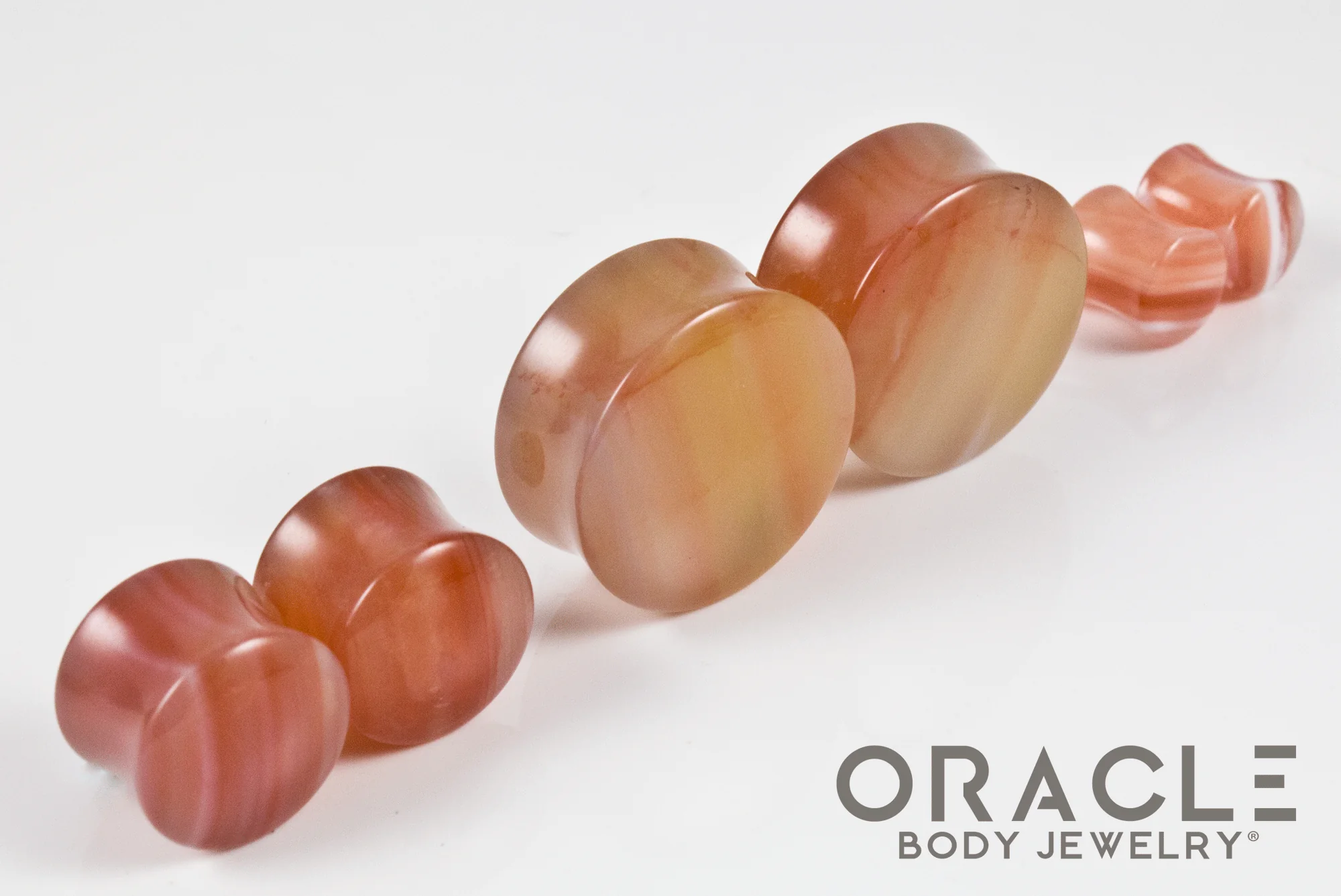Orange Tibetan Agate Double Flare Plugs - Image 3