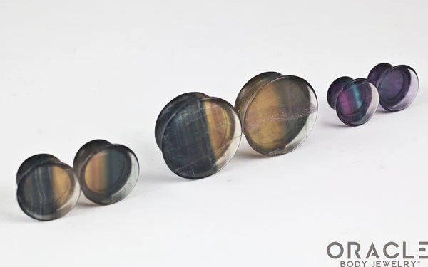 Rainbow Fluorite Mayan Style Flare Plugs - Image 2