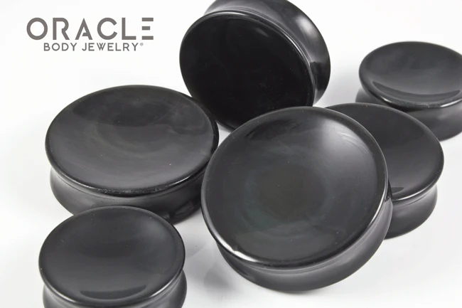 Rainbow Obsidian Concave Solid Double Flare Plugs - Image 3