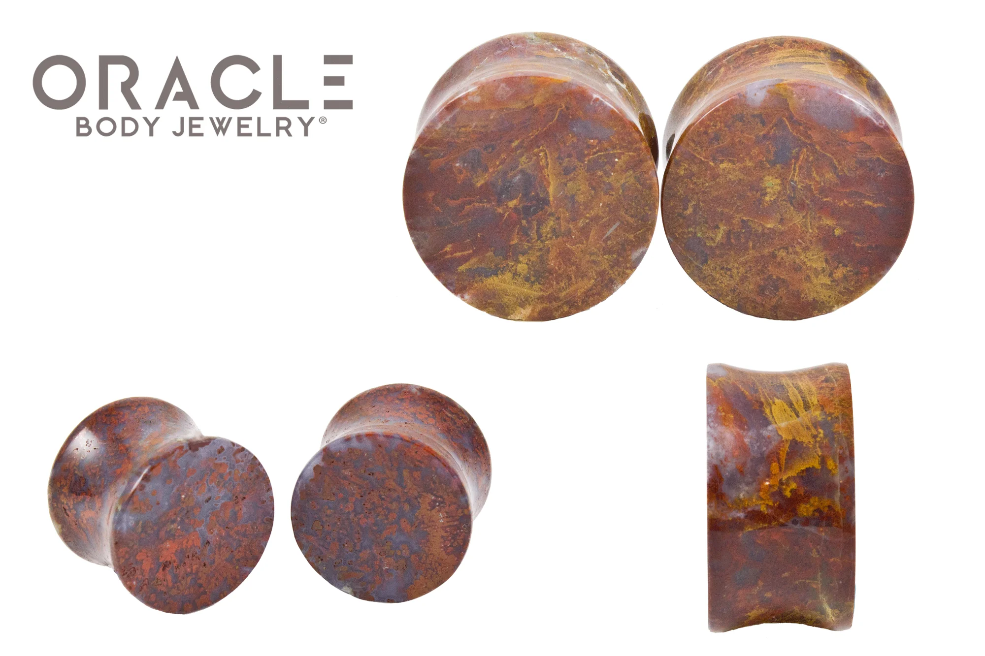 Red Moss Agate Double Flare Plugs - Image 2