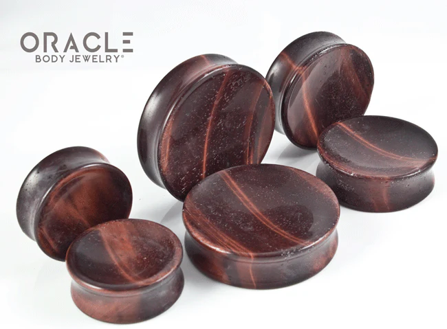 Red Tiger Eye Concave Solid Double Flare Plugs - Image 2