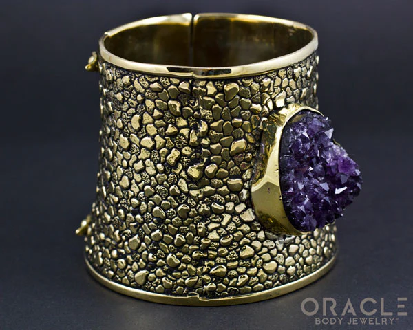 Ruler Cuff Bracelet with Druzy Rough Amethyst - Image 3