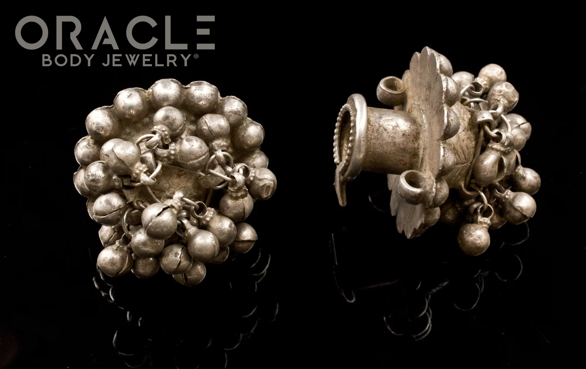 Silver Guajarat Ear Plugs with Bells - Image 2