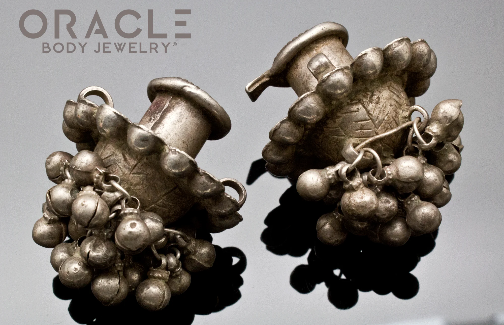 Silver Guajarat Ear Plugs with Bells - Image 4