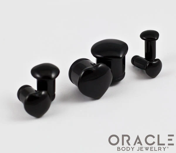 Single Flare Heart Front Black Onyx Plugs - Image 2