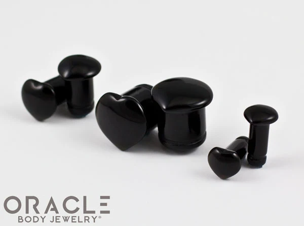 Single Flare Heart Front Black Onyx Plugs - Image 3