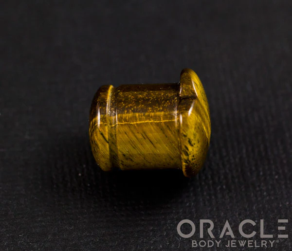 Single Flare Heart Front Yellow Tiger Eye Plugs - Image 4
