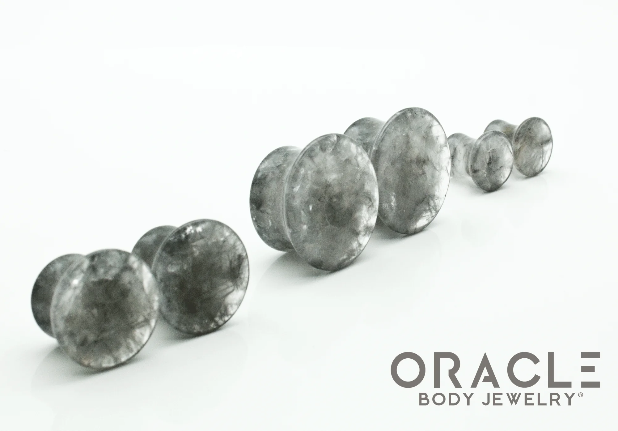Cloudy Smoky Quartz Mayan Style Flare Plugs - Image 2