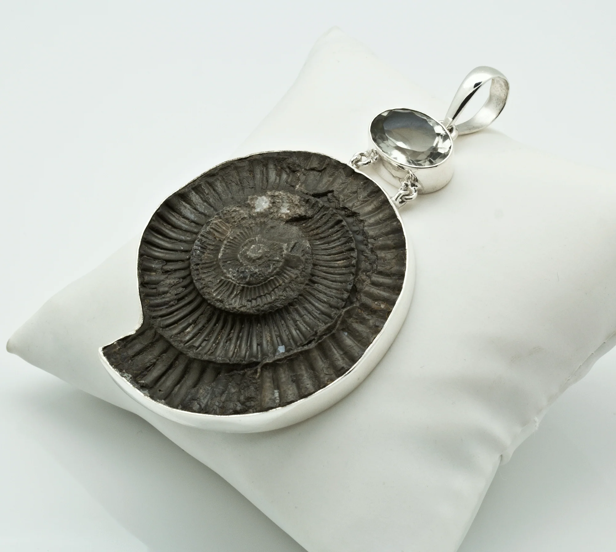 Steel Ammonite and Green Amethyst Pendant - Image 2