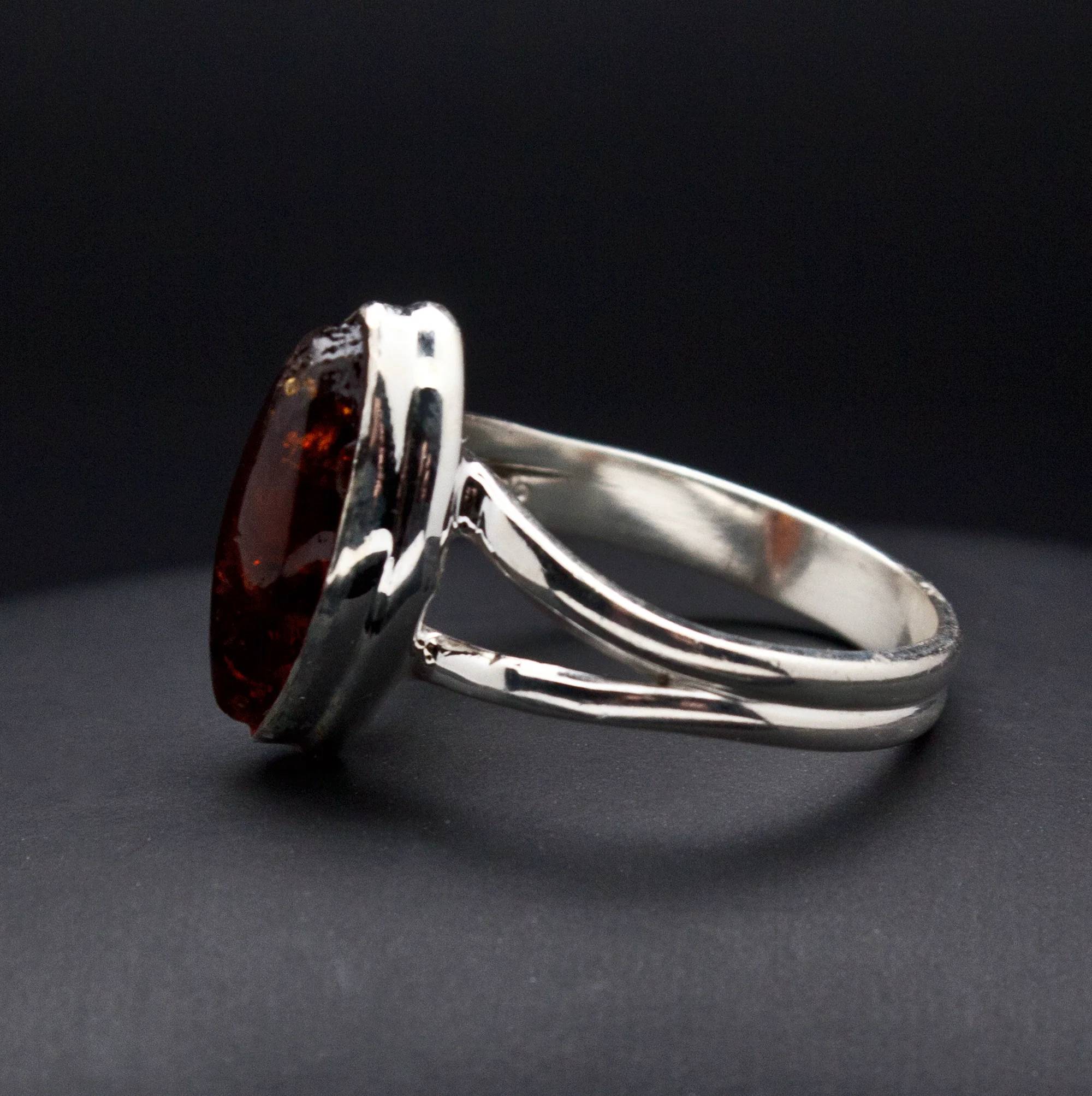 Sterling Silver Amber Ring Size 7 - Image 3