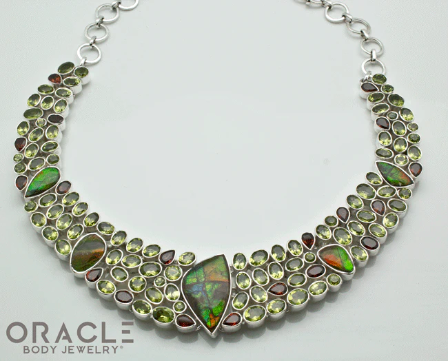 Sterling Silver Ammolite Necklace with Peridot and Garnet Accents - Image 2