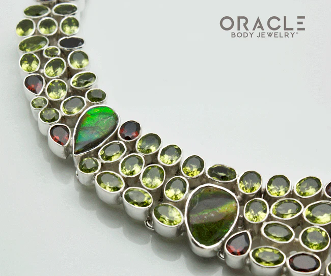 Sterling Silver Ammolite Necklace with Peridot and Garnet Accents - Image 4