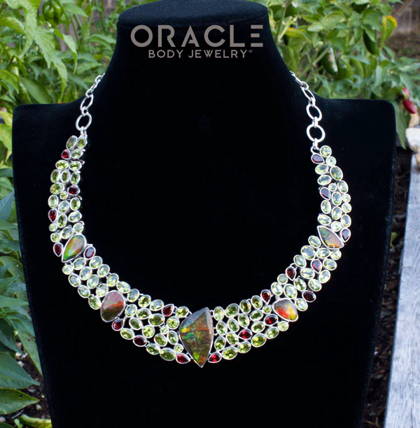 Sterling Silver Ammolite Necklace with Peridot and Garnet Accents - Image 7