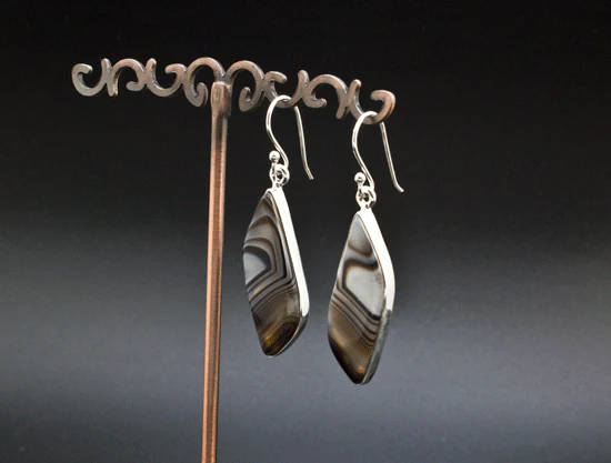 Sterling Silver Black Tibetan Agate Earrings - Image 2