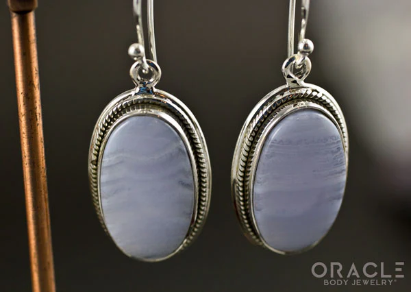 Sterling Silver Blue Lace Agate Earrings - Image 2