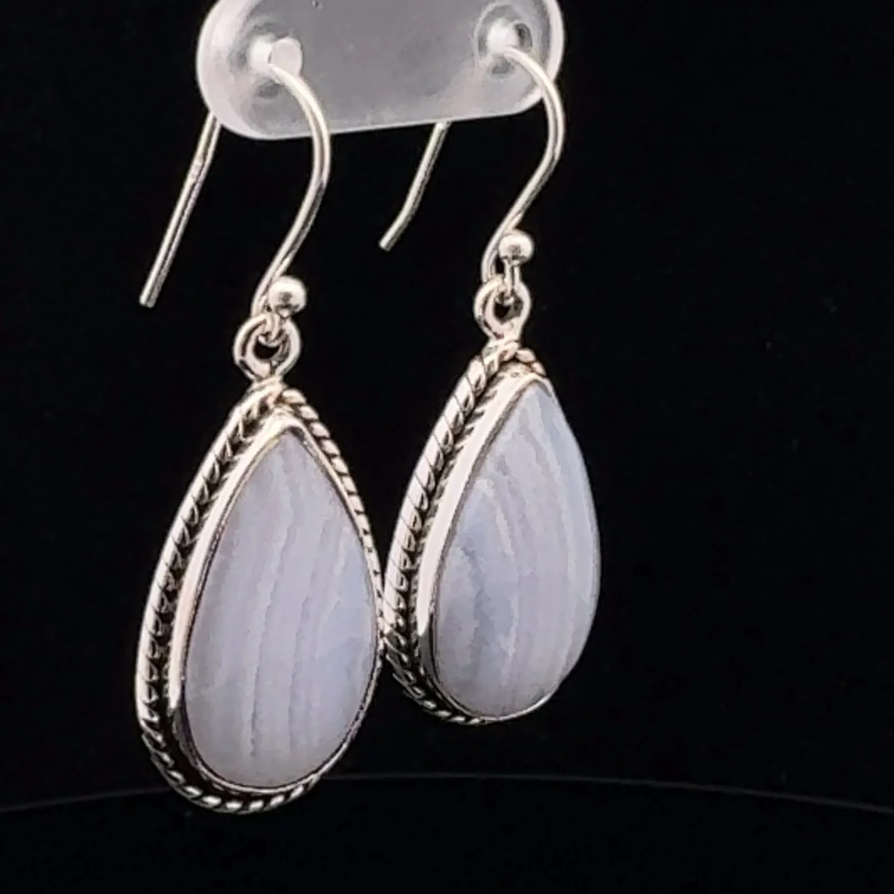 Sterling Silver Blue Lace Agate Earrings - Image 2
