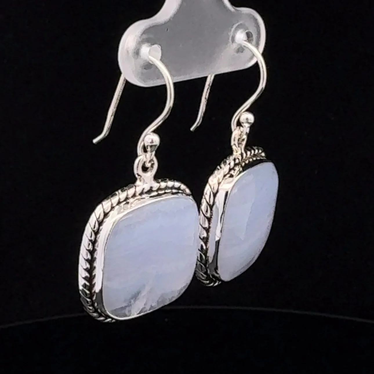 Sterling Silver Blue Lace Agate Earrings - Image 2